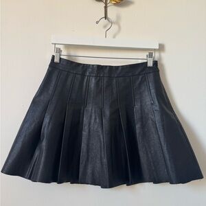 Aqua Black Faux Leather Pleated Skirt